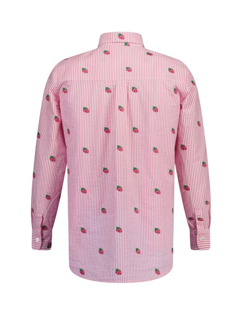 Camicia Brigitte in cotone seersucker con ricamo fragola Mc2 Saint Barth | BRIGITTE01430H SEERSUCKER STRIPES STRA